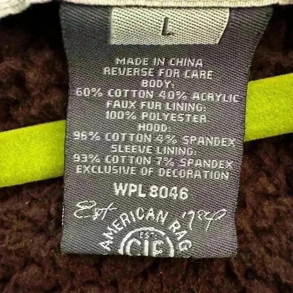 American Rag CEI Fleece Lined Cable Knit Brown Hooded Cardigan Zip Button close - Picture 14 of 15